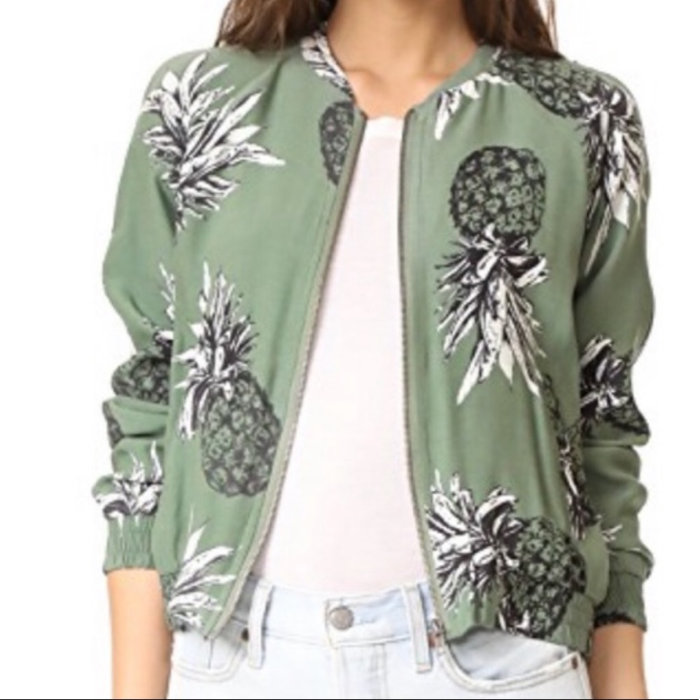BB Dakota Green Pineapple Print Bomber Jacket